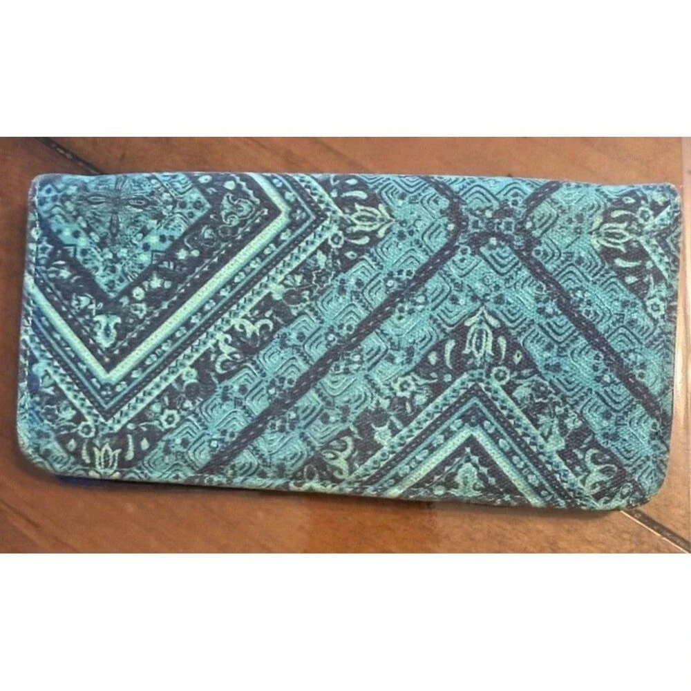 Y2K Billabong Cloth Wallet Blue Teal Floral 90s Snap Close 7.5”x4” Read